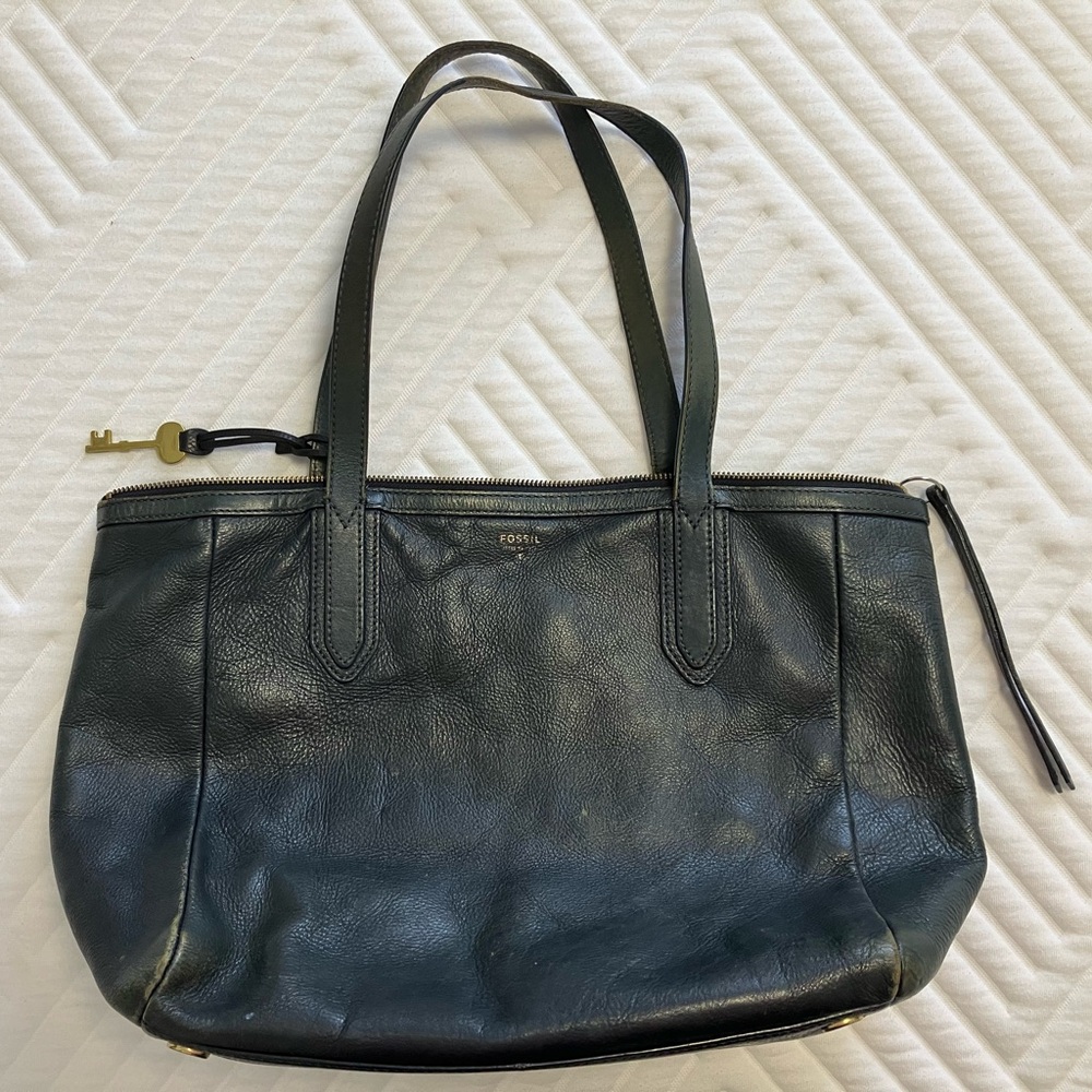 Fossil well-loved blue leather shopper bag